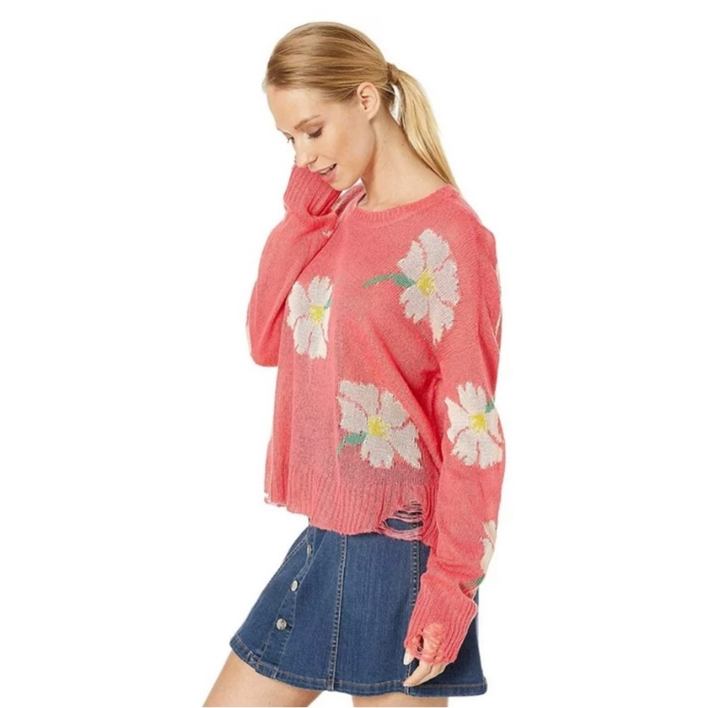 Show Me Your MuMu Seco Sweater in Lovely Floral Knit Peach M‎ $119